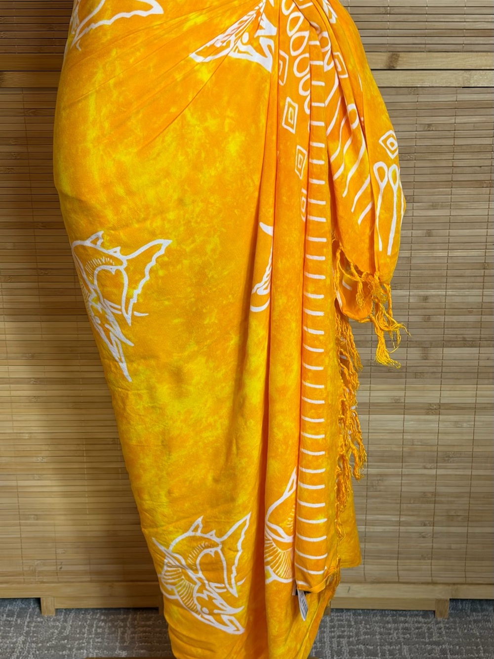 Bright Yellow Shell-Print Swim Coverup Sarong
